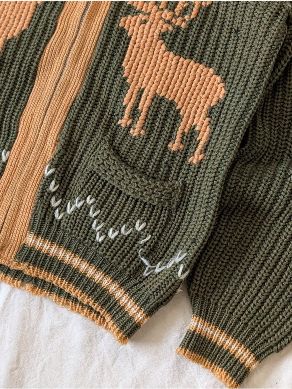 Vintage 50s Caldwell Knit Mills Canada Cowichan Elk Graphic Zip Sweater Wool M/L - Picture 5 of 15